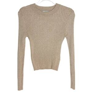 ASOS Womens Size 12 Tan Ribbed Cropped Sweater Long Sleeve Crewneck